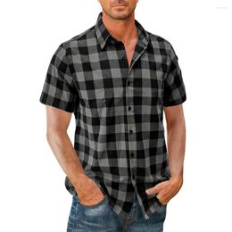 Men's Casual Shirts Shirt Men 2023 Summer Fashion Mens Chequered Short Sleeve Blouse