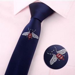 Fashion mens classical cartoon animal Bee butterfly Beard Broom skinny polyester neck ties Embroidery black casual Tie2754