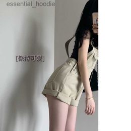 Women's Jumpsuits Rompers Vintage rolled denim suspender shorts. New high-waisted Versatile slimming overalls. hot pants. cute sweet girl L230918