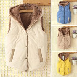 Women's Vests Korean Winter Thick Warm Fleece Lining Womens Waistcoats Casual Single Breasted Sleeveless Slim Fit Female Hooded Vest