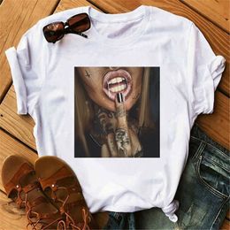 2023 Women T Shirt Print Tee Shirt O-Neck Tops Tees Summer Style Female T-Shirt Fashion Ladies Funny T-shirts Black Punk Tees s-2xl