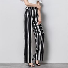 Women's Pants Gowyimmes Spring And Summer Big Size Women Striped Chiffon Casual Straigt Pant National Wind Trousers Female Long 455