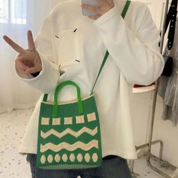 School Bags Y2k Simple Shoulder Bag Lunch-box Crossbody For Women Korean Vintage Knit Crochet Square Fashion Plaid Handbag