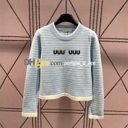 Stripped Women Jumper Tops Woman Knitted T Shirt Long Sleeve Letter Jacquard on Chest Design Knits303Y