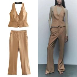 Women's Vests Women Suit Vintage Halter Vest Sexy V-neck Button Up Tops Elegant Backless Lady Female High Waist Split Pants