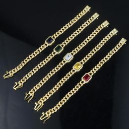 Europe and America 18K Yellow Gold Plated Bling CZ Cuban Bracelet Link Chain for Men Women Wedding Party Gift264m
