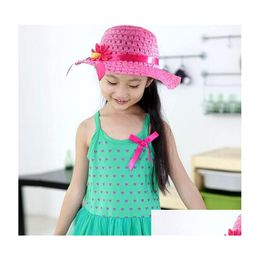 Caps Hats Fashion Summer Sun Hat Girls Kids Beach Bags Flower St Cap Weave Tote Handbag Bag Suit Fit 1-6 Years Children Sunhat Drop De Dh3Hi