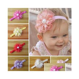 Hair Accessories For Infant Baby Lace Big Flower Pearl Princess Babies Girl Band Headband Babys Head Kids Hairwear Drop Delivery Mater Dh7Gc