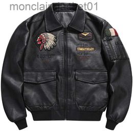 Men's Jackets Autumn Winter Men Motorcycle Leather Jacket Lapel Vintage Embroidery Locomotive Jackets PU Biker Coat Streetwear Male J230918