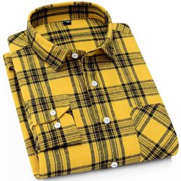 Youthful Vitality Men Brushed Plaid Chequered Shirts Single Patch Pocket Long-Sleeve Standard-fit Outerwear Casual Flannel Shirt2674