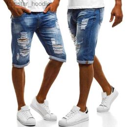 Men's Jeans 2020 Summer New Mens Solid Color Short Jeans Male Hip Hop Flanged Jeans Ripped Slim Denim Jean Shorts For Men Pantalon Homme L230918