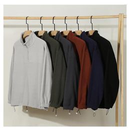 Men's Hoodies Korea Stylish Sweatshirts Solid Color Full Sleeve Casual Loose Drawstring Half-Zip Warm Fleece Male Clothing C5376