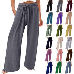 Women's Pants 2023 Summer Solid Colour Lace Up Loose Casual Wide Leg For Women Elastic Waist Spring Pantalones De Mujer