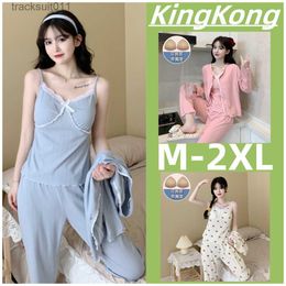 Women's Sleepwear Chest PadPyjamas Women 3 -piece suit Plus size Pyjamas Set Cotton Autumn Winter Lady Loose Oversized Long sleeve Sexy Sleepwear Woman M-5XL L230918