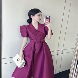 Urban Sexy Dresses Elegant Office Lady Solid Color Notched Blazer Dress Women Vintage Double-breasted Puff Sleeve With Belt Short 288S