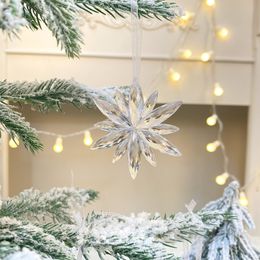 Atacado brinquedos de natal decorações do feriado decorações de natal tapeçarias de árvore de natal transparente floco de neve acrílico cristal pingente criativo