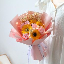 Decorative Flowers Anniversary Day Bouquet Gift Gypsophila Dried Flower Sunflower Rose Simulated Soap Birthday Wedding Decor