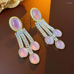 Dangle Earrings Shinning Zirconia Pink Resin Tassel Long Drop For Women Personality Pendientes