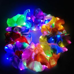 헤드 밴드 9pcs/lot Led Luminous Scrunchies 헤어 밴드 포니 테일 홀더 헤드웨어 탄성 새틴 밴드 소녀 헤어 액세서리