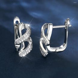 Hoop Earrings Unique Spiral For Women Silver Color Metal White Zircon Bridal Wedding Small Ear Buckle Daily Party Jewelry