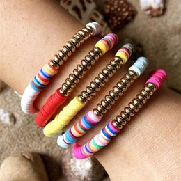 5Pcs Boho Cute Rainbow Enamel Beads Stretch Bracelet Colorful Fashion Multicolored Tile Mixed Surf Beach Jewelry Gift Charm Bracel251N