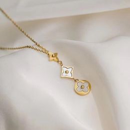 Women Luxury Brand Designer Double Letter Pendant Necklaces Simple 18K Gold Plated Crysatl Pearl Rhinestone Sweater Newklace Wedding