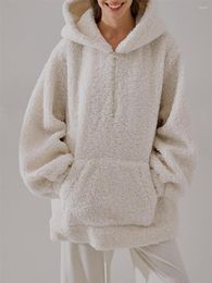 Women's Hoodies 2023 Autumn Winter Women Zipper Sweatshirt Kawaii Fleece Faux Fur Loose Pullover Long Sleeve Casual White Teddy Soft Tops