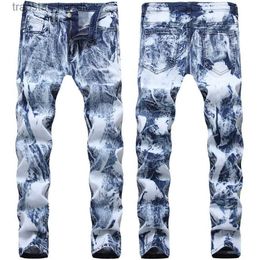 Men's Jeans Unique Men Stretch Light Blue Jeans Designer Straight Leg Slim Fit Biker Motorcycle Denim Pants Streetwear Trousres QKN2201 L230918