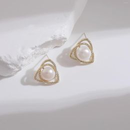 Stud Earrings S925 Silver Ear Needle Minimalist Natural Irregular Pearl W/Zircon Brass14k Gold Jewelry For Women HYACINTH best quality