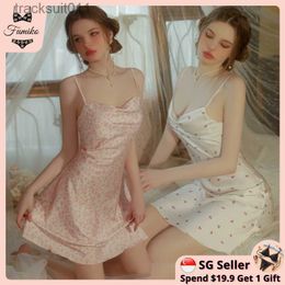 Women's Sleepwear 7.7 NEW SG Stock Fumiko Satin Night Dress Women Sleepwear Sexy Lingerie Print Pyjamas Nightwear Bridal Gift 081 L230918