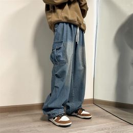 Men's Jeans Streetwear Cargo Men Baggy Harem Jean Trousers Straight-Leg Denim Jogger Pants Male Fashion Side Pocket