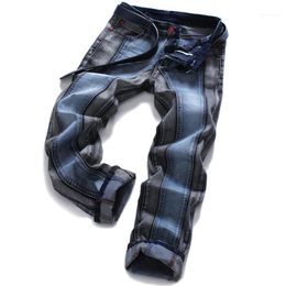 2018 mens Harajuku Stripe Denim Jeans casual biker slim Straight Hip Hop pants men blue Designer splice jeans plus size1316D