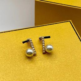 Fashion Pearl Ear Stud For Women Luxury Charm Hoop Earrings 18K Gold Plated F Diamond Ear Studs Brand Designer Jewelry Lady Elegan253v