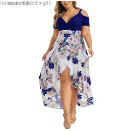 Basic Casual Dresses Dress 5xl Ladies Plus Size Casual Bohemia V-Linked British Printed Red Strapless High Waist Irregular Elegant Dating Dinner L230918