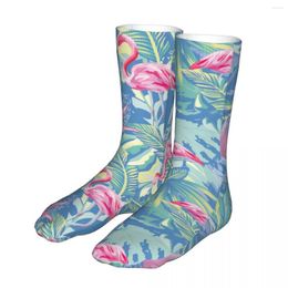 Men's Socks Fashion Women's Casual Tropical Pink And Blue Watercolour Flamingo Graphic Spring Summer Autumn Winter