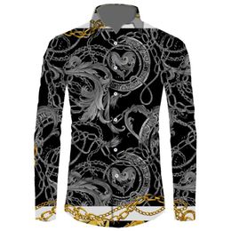 Men's Casual Shirts Custom Pattern Long Sleeve Shirt Men Top Black Gold Baroque Tees Grey Rococo Vintage Printed Clothing280J