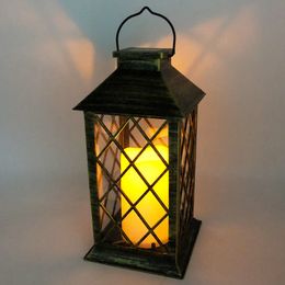 Solar Lantern Retro Lantern Candle Twinkle Lamp LED Solar Light Waterproof LED Flickering Outdoor Garden Hanging Decor