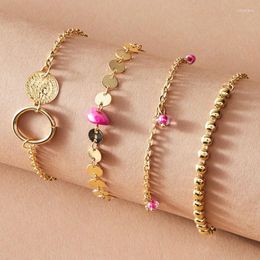 Charm Bracelets 4pcs/sets Gold Color Bead Round For Women Charming Wafer Coin Stone Bohemian Jewelry Accessories 13360