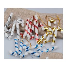 Christmas Decorations Xmas Candy Cane Ornament Tree Pendant Drop Ornaments Mini Stripe Stick Craft Blank Decor Gold Sier Red Delivery Dhmew