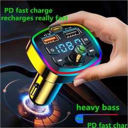 Other Interior Accessories Car Fm Transmitter Bluetooth 5.0 Charger Mp3 Music Player Pd 18W Type-C Dual Usb 4.2A Colorf Ambient Light Dhsmb