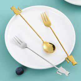 Spoons 1pcs Animal Shape Dessert Coffee Gold Stainless Steel Spoon Mix Cake Fruit Fork Small High Appearance Level Tableware