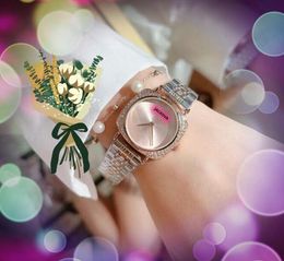 Iced Out Bee Small Two Pins Dial Watch Hip Hop Fine Stainless Steel Quartz Movement Clock Business Women Diamonds Ring Rose Gold Silver Case Chain Bracelet Watches