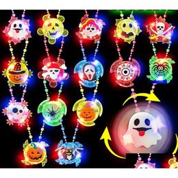 Party Favour Halloween Led Spin Necklaces Light Up Favours Spider Ghost Trick Or Treat Toys Glow Goodie Bag Fillers Drop Delivery Home G Dhwcb