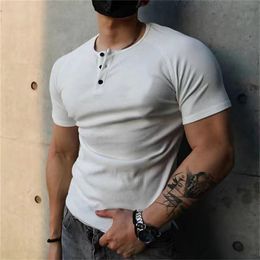 AIOPESON Solid Color Casual T-shirts Men O-neck Button Up 100% Cotton s T Shirt Summer Quality Classic Top Tees 210706