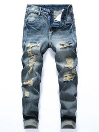 Mens Jeans Men Ripped Frayed Bleach Wash JeansLook stylish Feel Comfortable! 230915