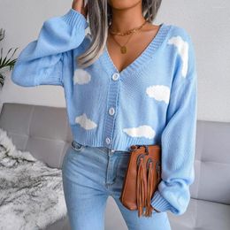 Women's Sweaters Autumn And Winter White Cloud Knitted Cardigan Sweater For Women 2023 Female Loose Long-Sleeved Sweter Damski