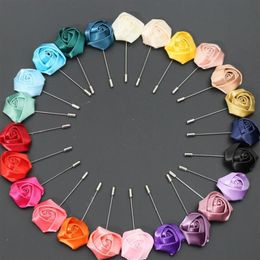 Fashion Rose Flowers Brooches Pins Mini Double Rose Women Men Corsages Brooch For Party Birthday Gifts 27 Colors2790