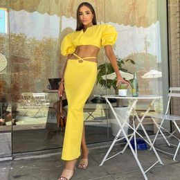 Skirts Yellow Skirt Sexy Ankle Length Female Long Women Clothing High-waisted Korean Fashion With Slit