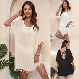 Women's Swimwear Summer 2023: Blouse Seaside Vacation Outfit Colourful Fringe Panels Loose European And American Beach Dresses