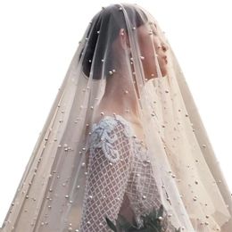 Wedding Veils Cathedral Length Lace Appliqued One Layer Custom Made White champagne Pearl Veils with Comb Bride Bridal Accessories2746